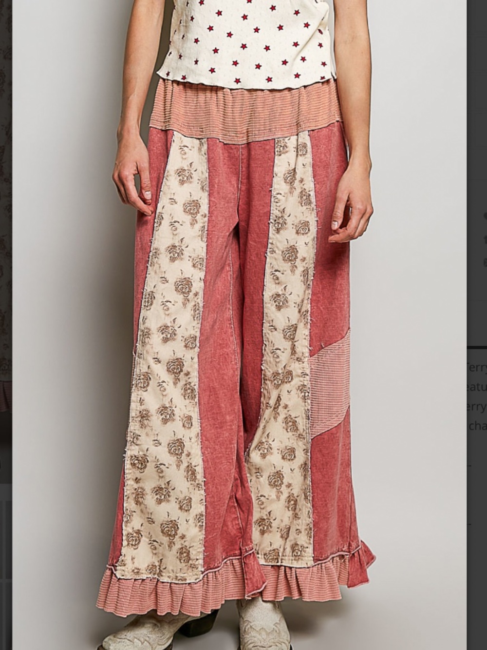 🎉 POL “ RORY 2 “ POL FRENCH TERRY PATCHWORK PANTS WITH RUFFLE HEM 68